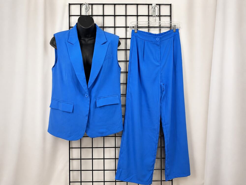 Blue Matching Vest & Wide Leg Pants Set | Women’s Small